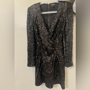 Express sequined Black Long Sleeve mini Dress